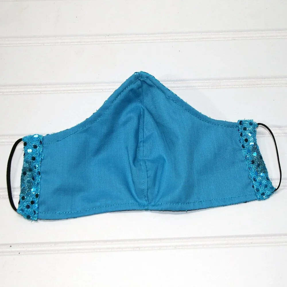 HAND CRAFTED Face Mask Turquoise Confetti Dot Sequin - Adult - Shield Style